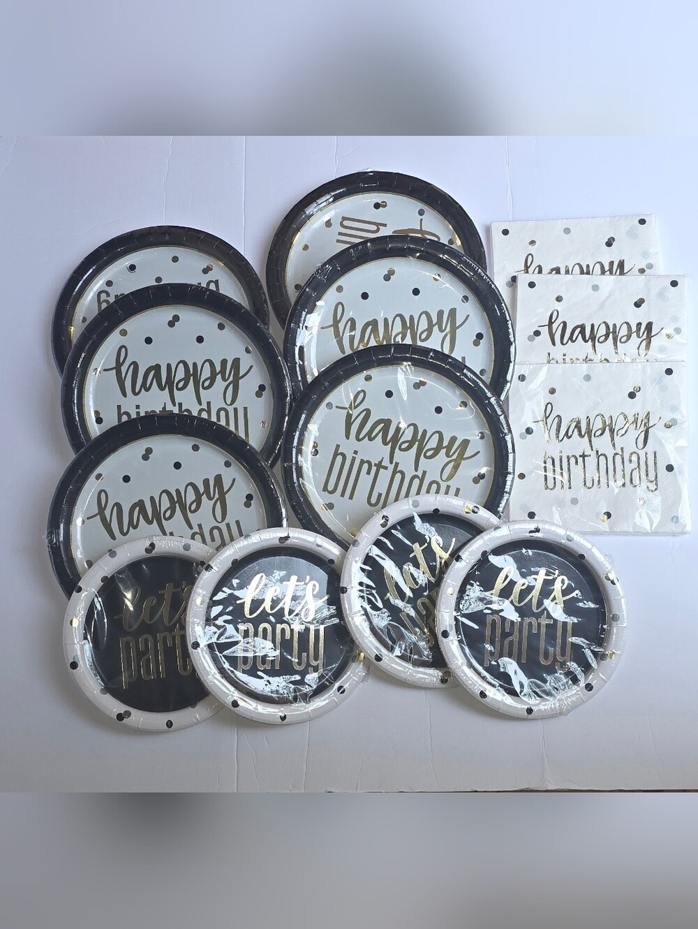 Happy Birthday Gold & Black Party Plates and Napkins Set